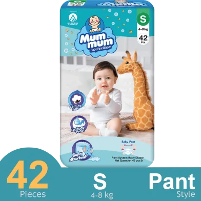 Mum Mum Baby Diaper Pant S Size 4-8 KG 42 Pcs - Rokomari product